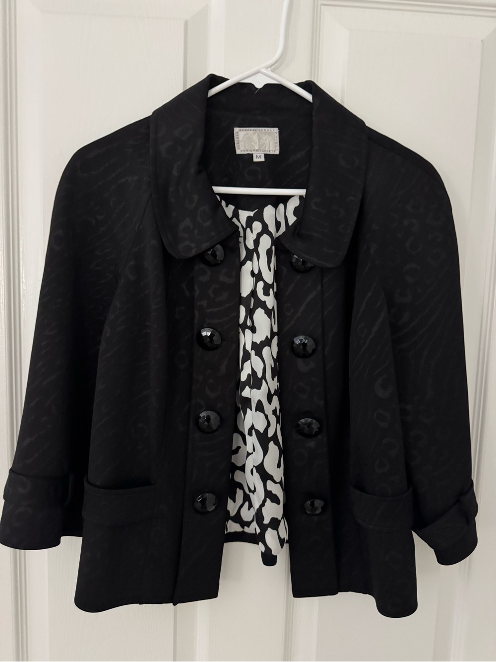 Alberto Makali Vintage Swing Jacket Black Jacquard Animal Print Size M